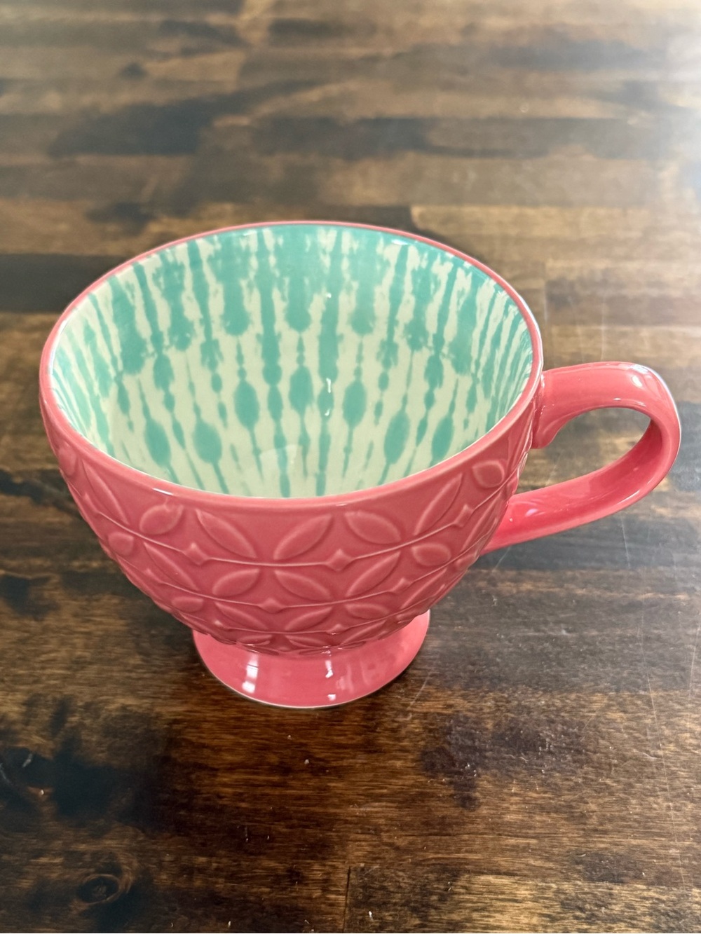 Coral Signature Housewares 14 fl oz Stoneware Footed Mug with Aqua Interior
